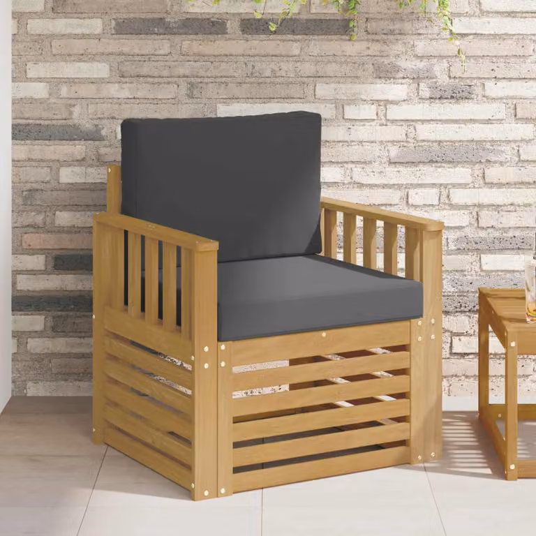 Set di 2 divani da esterno a 2 posti vidaXL in legno di acacia con cuscini in poliestere resistente ai raggi UV, colori bianco e antracite