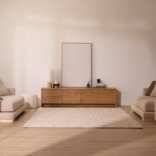 Mobile TV Nairobi Banak in legno marrone con design minimalista, Larghezza: 200 cm