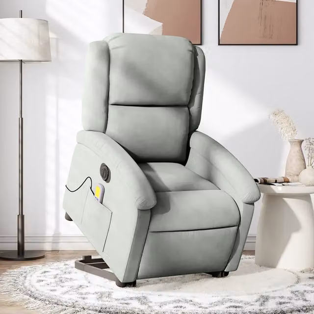 Poltrona Alzapersona Elettrica con Assistenza al Sollevamento vidaXL in Velluto Grigio per Anziani – 1