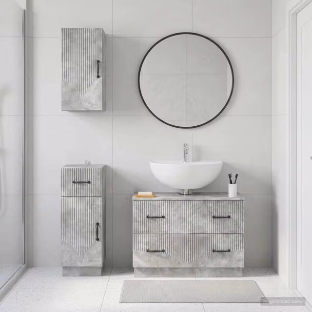 Set di armadietti da bagno in 3 pezzi HOORN Grigio Cemento 3417795