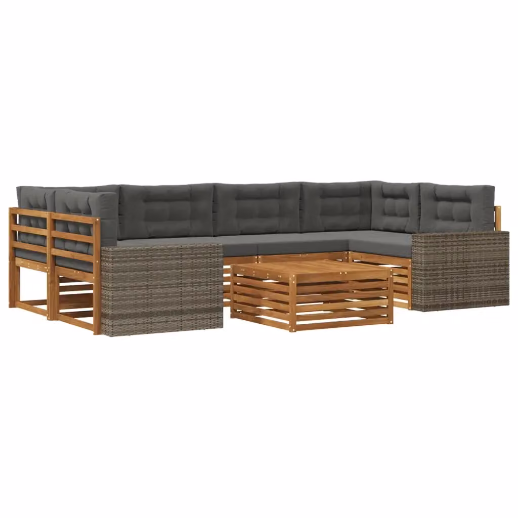 Set di divani da esterno moderno vidaXL composto da 7 pezzi in legno di acacia e rattan con colore antracite e grigio – 2