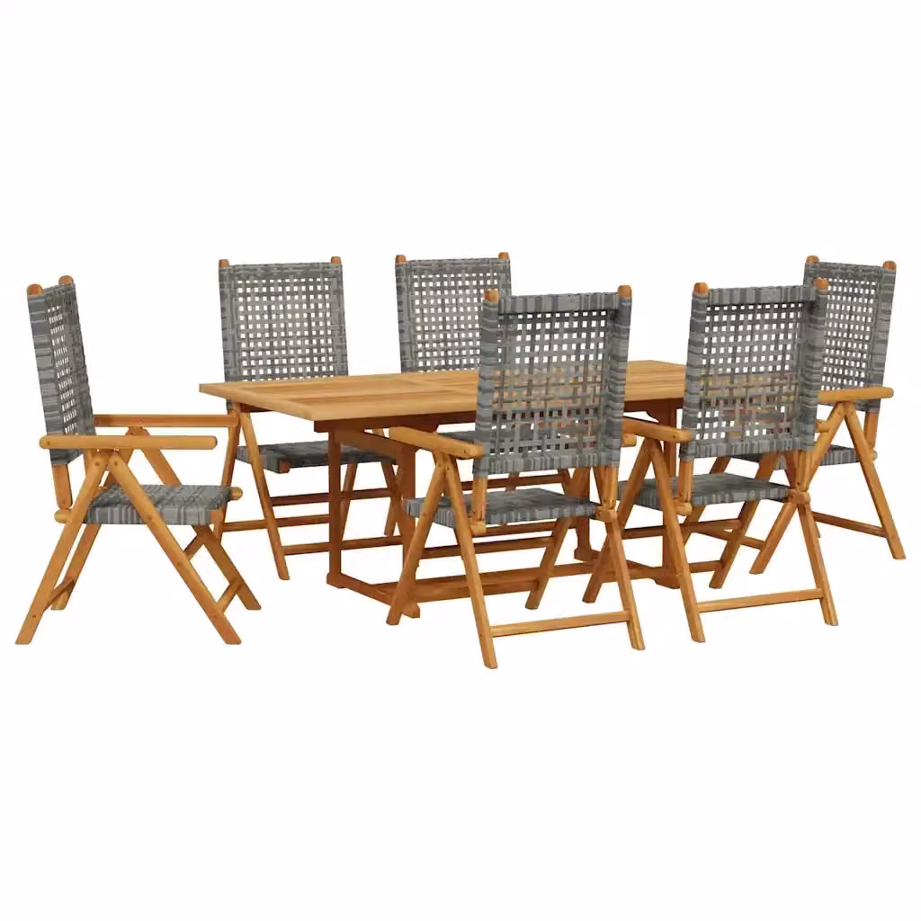 Set Pranzo da Giardino vidaXL in 7 Pezzi Grigio in Polyrattan e Legno di Acacia Oliato – 2