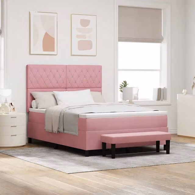 Letto moderno con testiera in velluto rosa vidaXL L/P: 140 x 200 cm – 1
