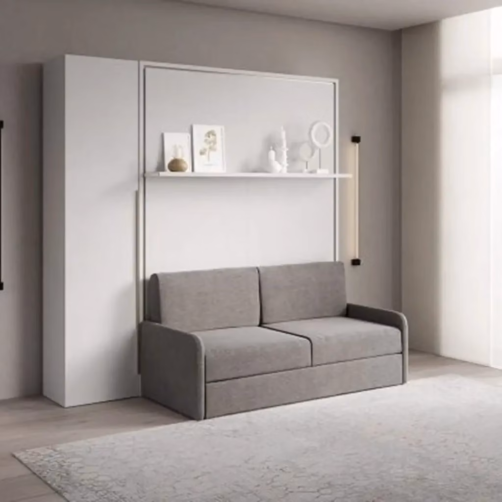 Letto matrimoniale a scomparsa Itamoby Versia con divano, mensola e armadio, colore bianco, L/P/H: 160 x 200 cm – 2