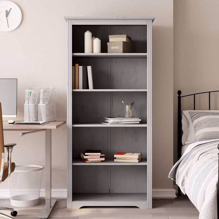 Libreria vidaXL BODO con 5 Ripiani in Legno Massello di Pino, Grigia, L 82 cm x P 40 cm x H 173 cm