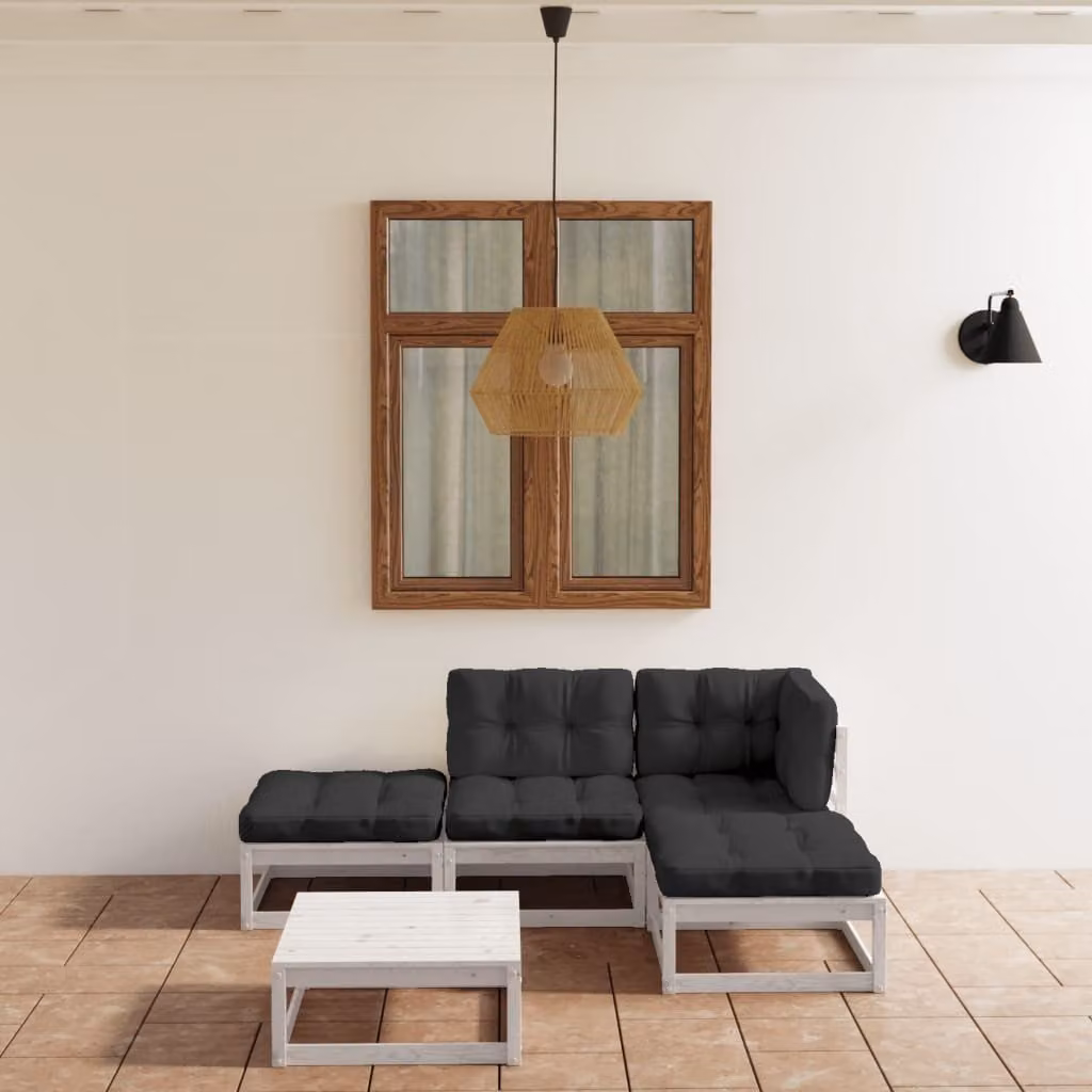 The Living Store Set da giardino 5 pezzi con cuscini in legno di pino massiccio