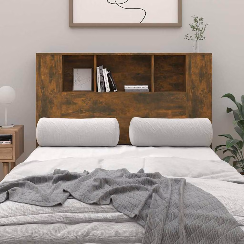 Testiera con scomparti integrati vidaXL in legno Rovere Fumo L: 120 cm, P: 18,5 cm, H: 102,5 cm