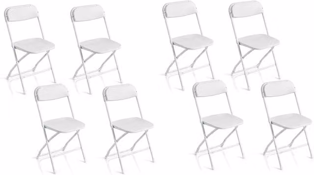 Set di 8 sedie pieghevoli salvaspazio con schienale ergonomico e seduta quadrata, Sedie in plastica e metallo per casa ufficio feste Bianco