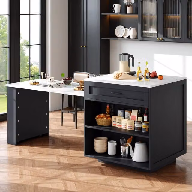 Tavolo bar allungabile 202x70x93.5 cm con spazio contenitivo in MDF nero
