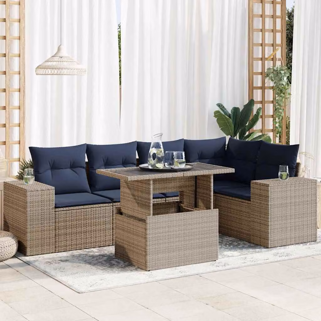Set Divano da Giardino vidaXL 6 pz in Polyrattan con Cuscini e Tavolino da Caffè Nero