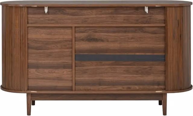 Sideboard con 3 ante effetto legno in MDF e PB con piedi in pino, 140x40x78 cm, colore noce