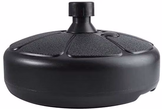 Supporto per ombrellone in plastica, adatto a pali da 28-40 mm, riempibile con acqua o sabbia, dotato di ruote