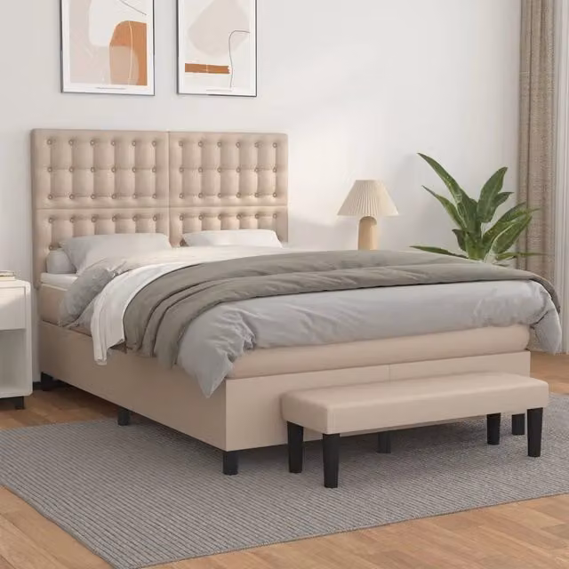 Letto a molle con materasso vidaXL in similpelle beige e bianco L: 140 cm, P: 190 cm – 1