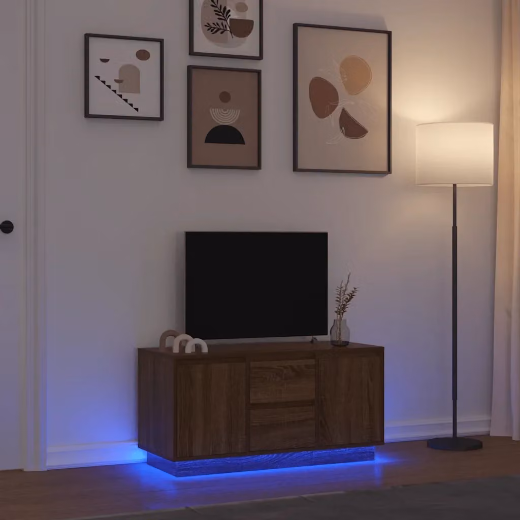 Mobile TV moderno con luci LED integrate in legno marrone L: 100 cm, P: 41 cm, H: 50 cm – 2