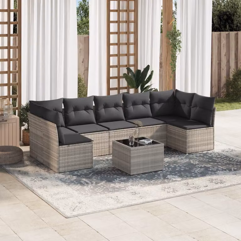 vidaXL Set Divano da Giardino a L con Tavolino e Ottoman, 8 Pezzi, Grigio