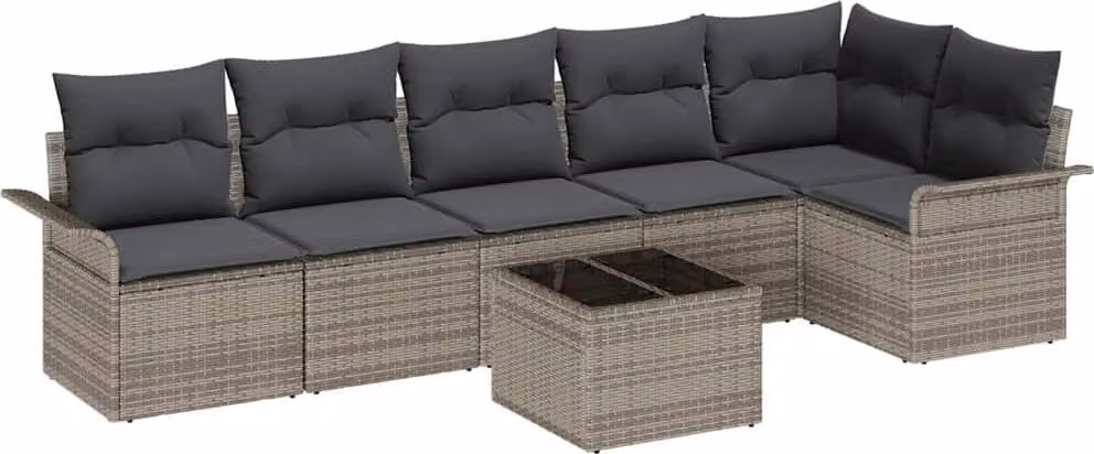 Set Divano da Giardino con cuscino 7 pcs Grigio Poly Rattan