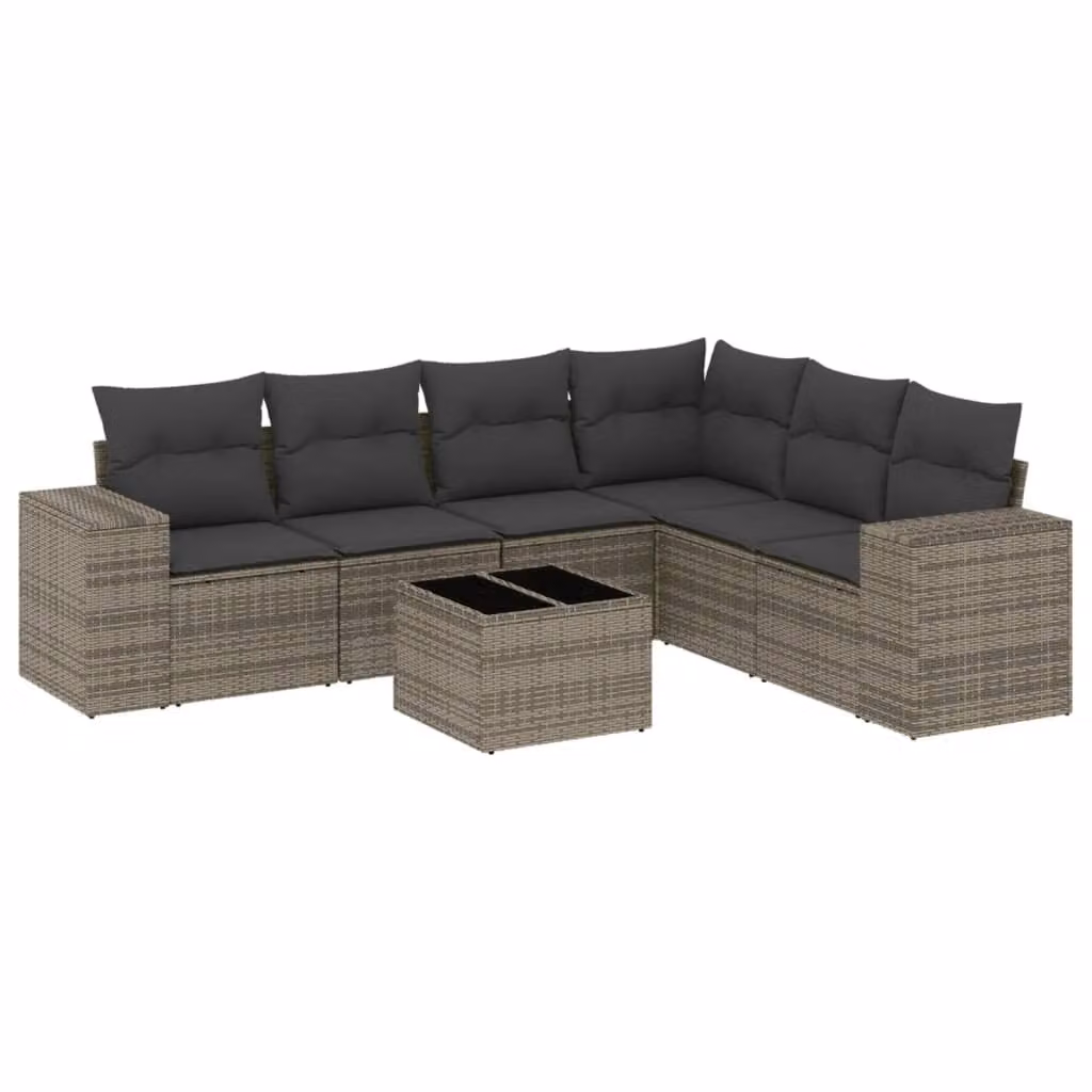 Set Divani da Giardino 7 pz con Cuscini Grigio in Polyrattan