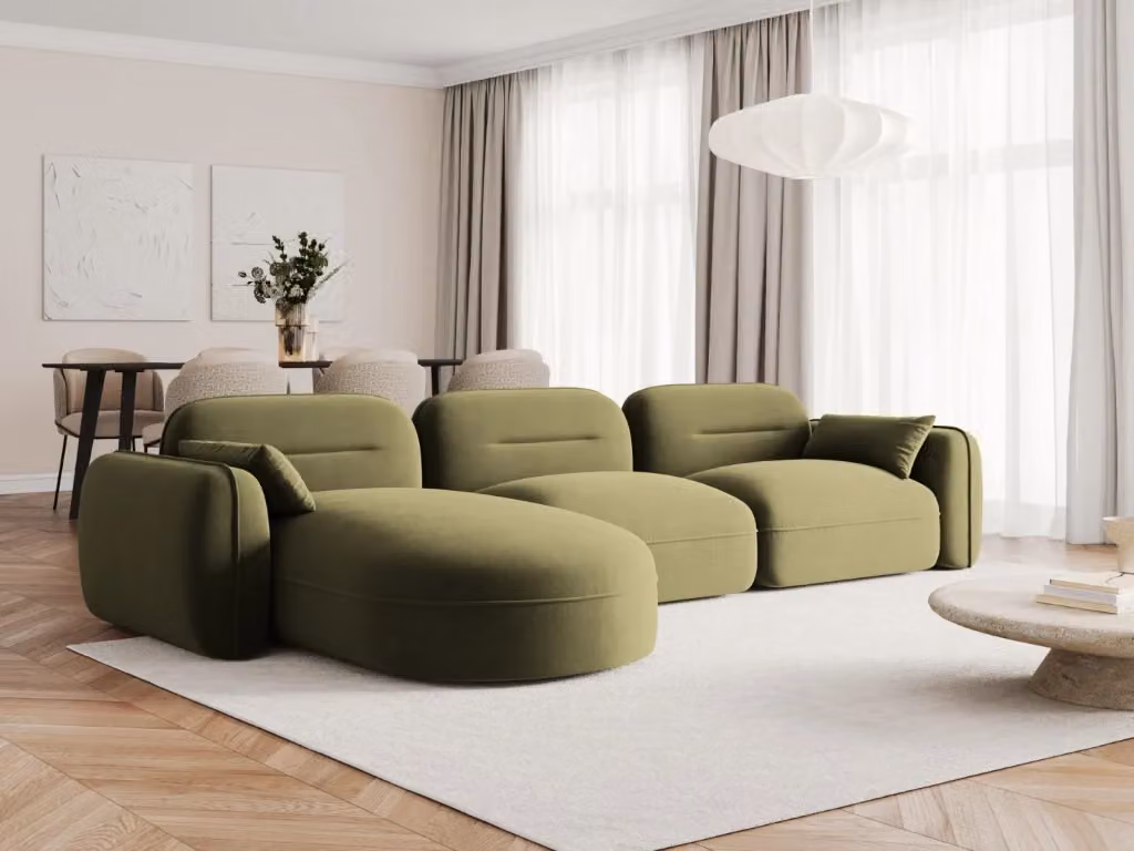 Divano angolare modulare Sydney Cosmopolitan Design, 4 posti in velluto verde, configurazione sinistra L/P/H: 320 x 165 x 70 cm – 2