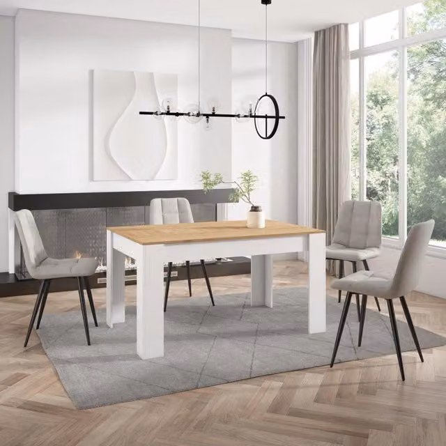 Tavolo da pranzo moderno SKRAUT HOME in legno, ideale per 6 persone, L/P/H: 140 x 90 x 76 cm, colore rovere e bianco