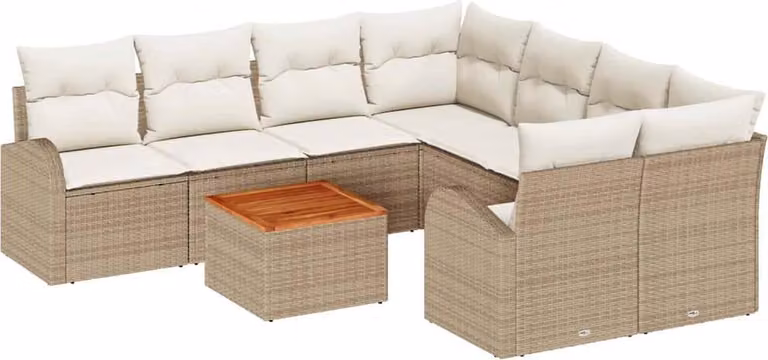 Set Divano da Giardino 9 pcs Beige e Crema polyrattan