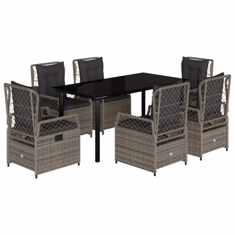Set da Pranzo da Giardino 7 pz con Cuscini in Polyrattan Grigio