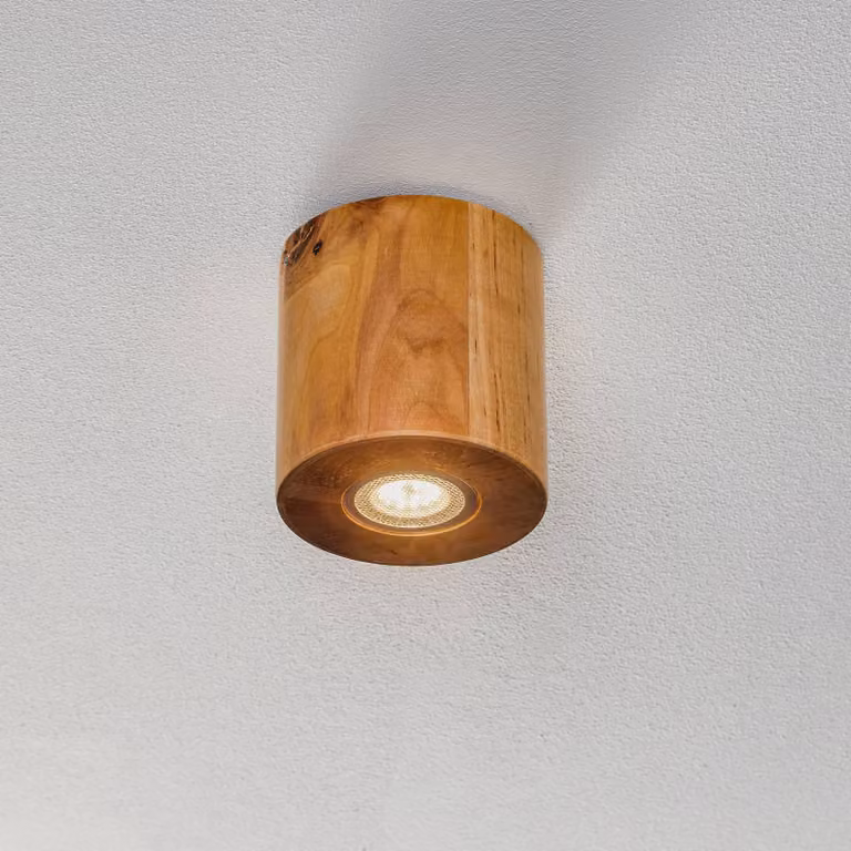 Plafoniera Ara a forma di cilindro in legno SOLLUX LIGHTING, dimmerabile, Legno chiaro, Soggiorno / Sala da pranzo, Legno, Moderno, Plafoniera