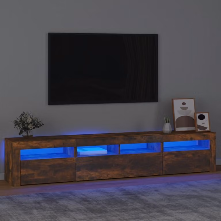 vidaXL Mobile Porta TV Moderno con Luci LED Integrate in Rovere Fumo, L 210 cm x P 35 cm x H 40 cm