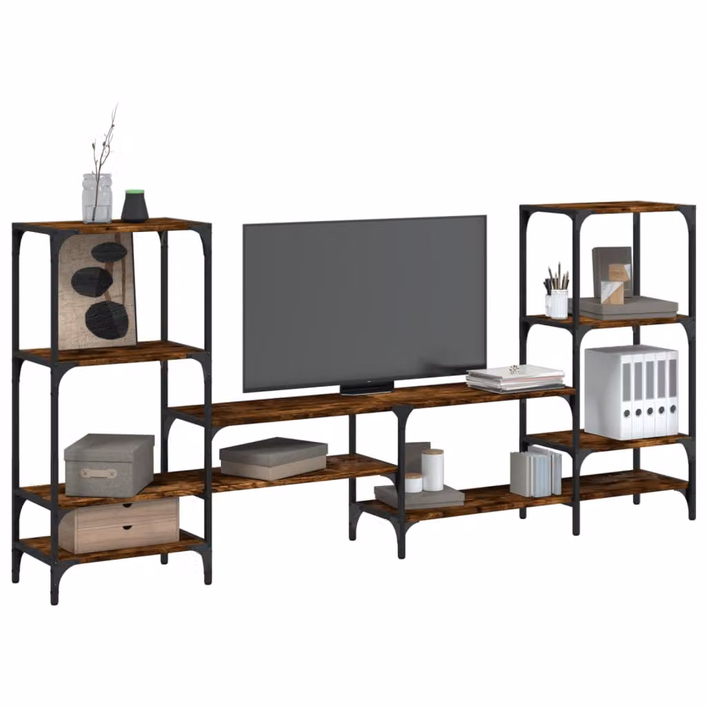vidaXL Mobile Porta TV in Rovere Fumo e Metallo con Ruote, L 206,5 x P 28,5 x H 95 cm