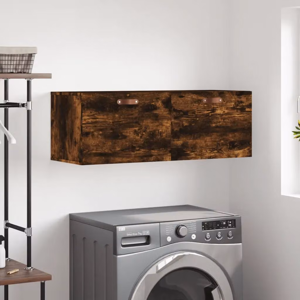 Mobile a parete vidaXL in legno Rovere Fumo, design moderno con ante a cerniera, L 100 x P 36,5 x H 35 cm