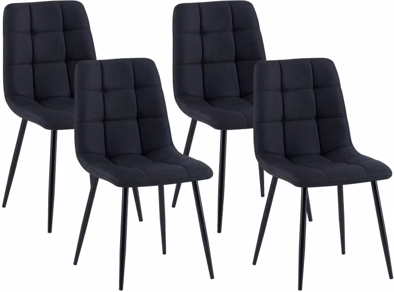 Set di 4 sedie da pranzo Asti, rivestite in tessuto nero