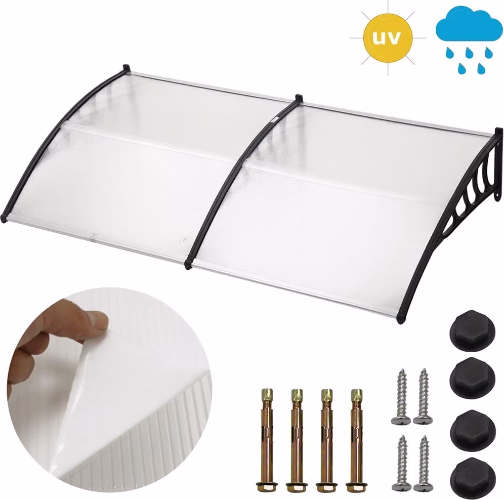 Tettoia 300x90 cm per porta d'ingresso in policarbonato con profilo in alluminio