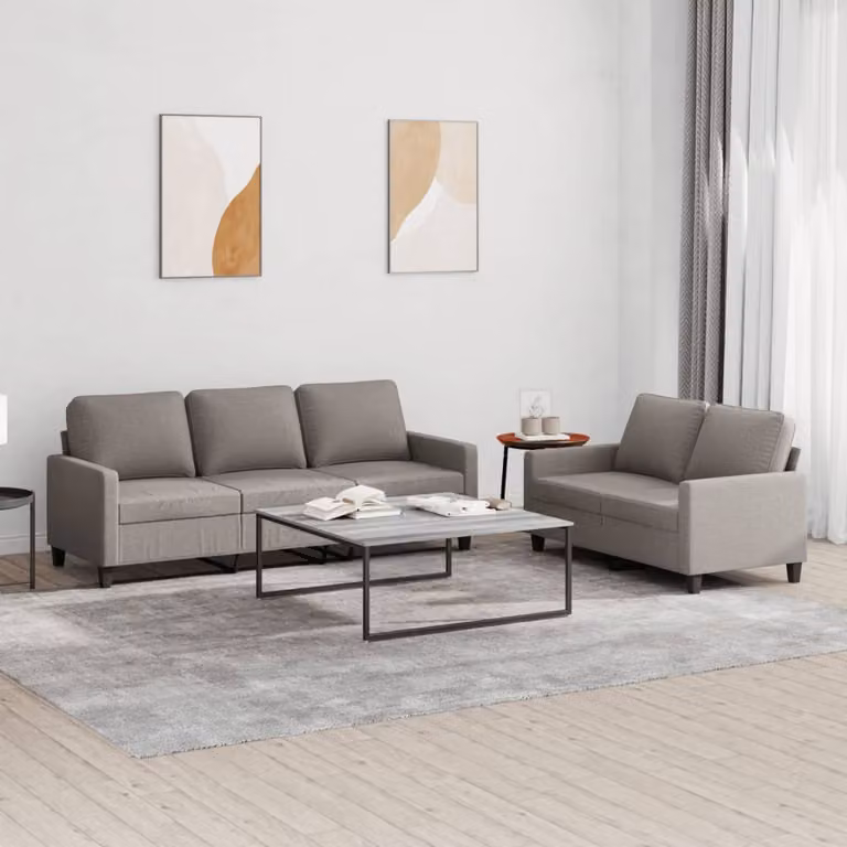Set di 2 Divani Moderni vidaXL in Tessuto Beige e Grigio con Cuscini