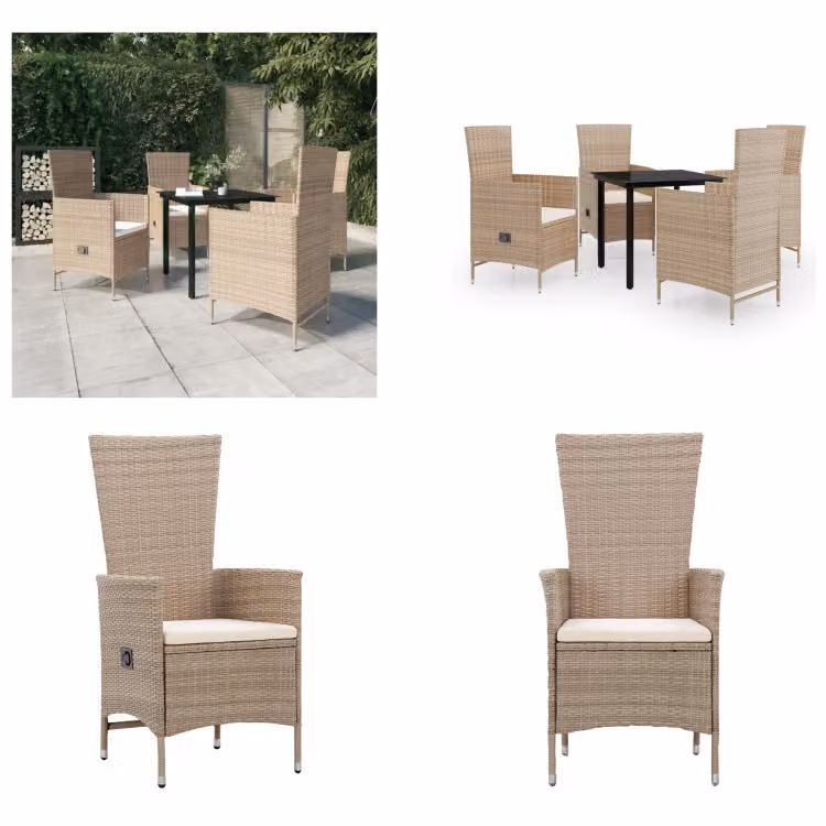 vidaXL Set da pranzo da giardino 5 pezzi con cuscini beige - Set da pranzo da giardino - Set da pranzo da giardino - Set di mobili da giardino - Set di mobili da giardino