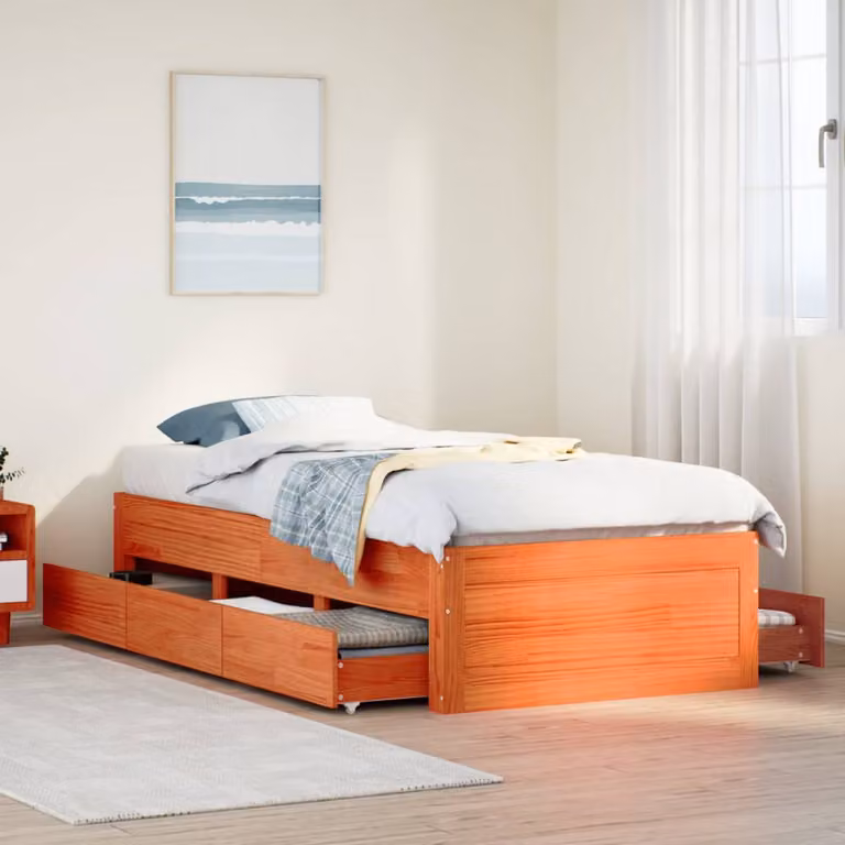 Giroletto vidaXL in legno di pino con cassetti, colore marrone cera, L 200 x P 90 x H 30 cm