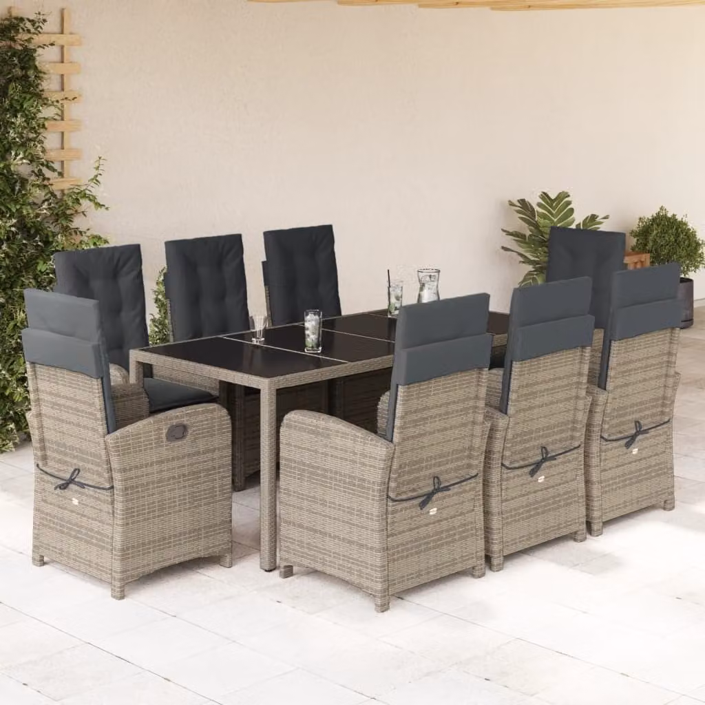 Maison Exclusive - Set da Pranzo da Giardino 9 pz con Cuscini in Polyrattan Grigio