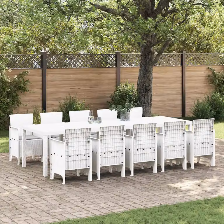 Set da pranzo per giardino e terrazza vidaXL in rattan 11 pezzi Bianco e Grigio