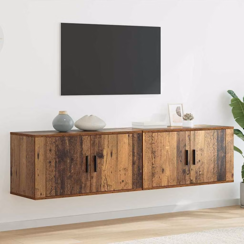 Set di 2 mobili TV da parete vidaXL in legno ingegnerizzato marrone effetto legno vecchio stile moderno