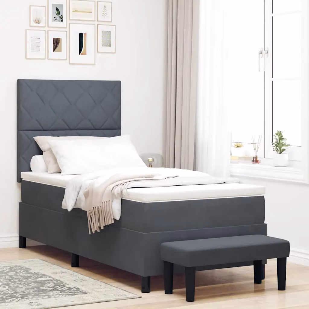 Letto a molle con testiera vidaXL in velluto grigio, L/P/H: 90 x 200 x 128 cm – 1