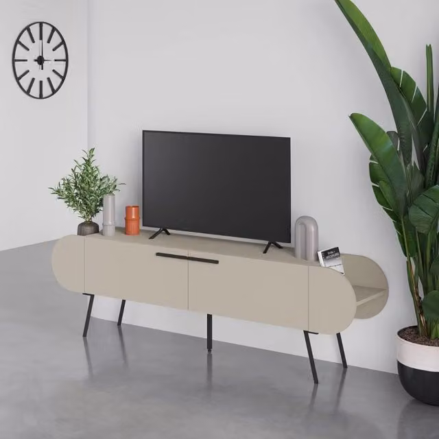 Mobile porta tv capsule con due ante a ribalta e ripiani laterali colore cashmere 195 cm