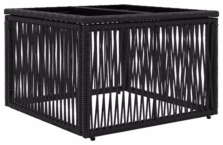 Tavolo da giardino nero in polipropilene e vetro, dimensioni 55 x 55 x 37 cm