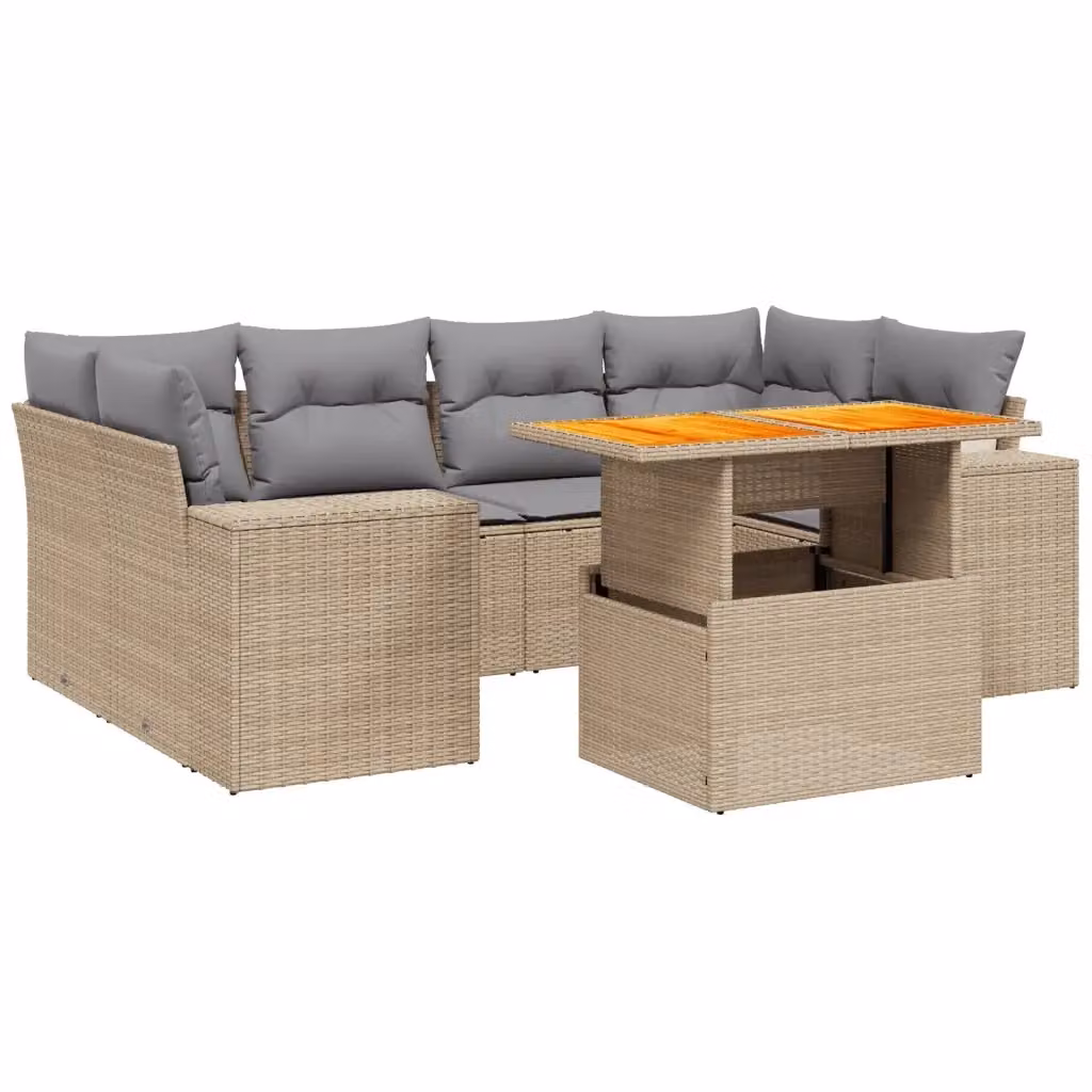 vidaXL Set Divani da Giardino 7 pz in Polyrattan con Cuscini Beige e Grigio – 2