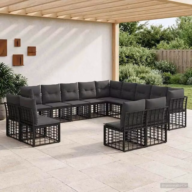 Set di divani da esterno Nero e Grigio scuro Poliestere 3437601