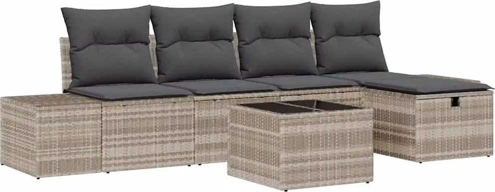 Set Divano da Giardino 6 pcs Grigio chiaro polyrattan