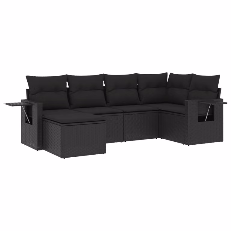 Set Divano da Giardino 6 pz con Cuscini Nero in Polyrattan