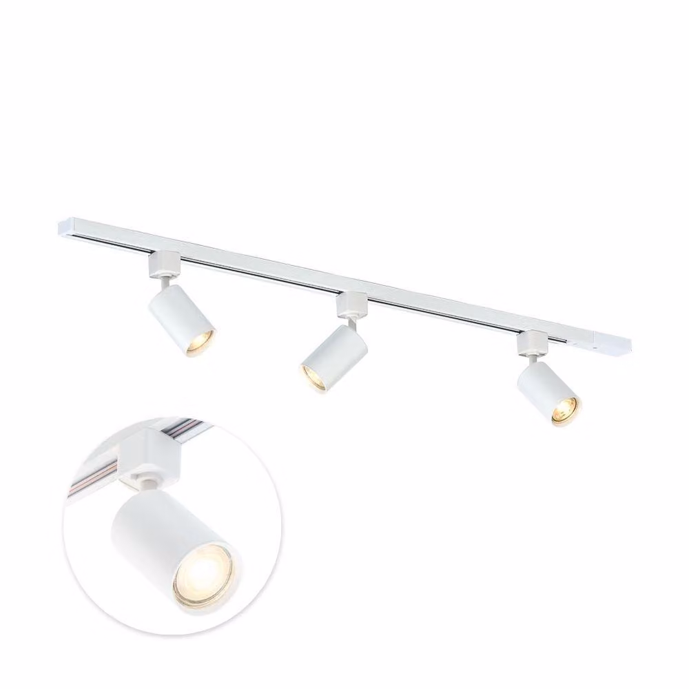 Qub Focus III - Sistema di binari LED - Bianco - Monofase - 100 cm - 3 faretti GU10 - Forma a I