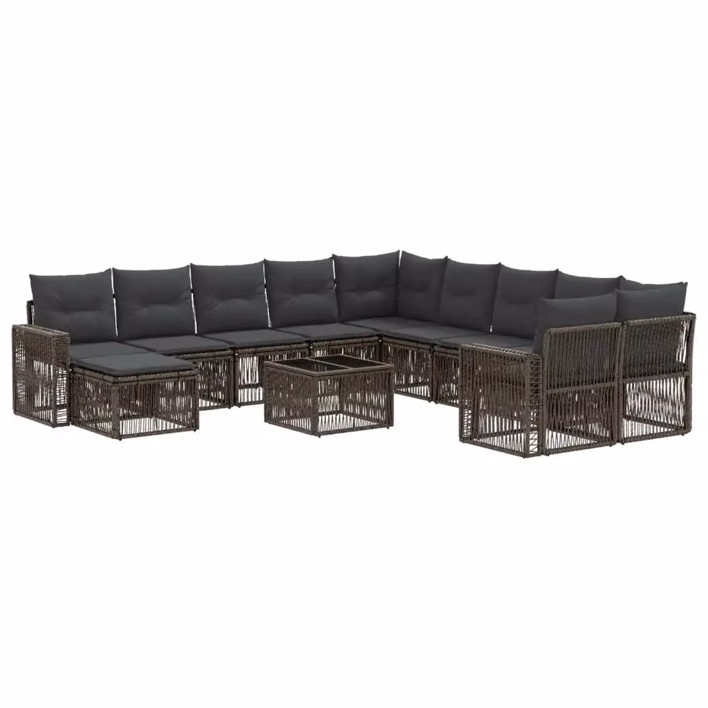 Set Divano da Giardino 12 Pezzi vidaXL in Polyrattan Grigio e Antracite con Cuscini e Tavolino – 2