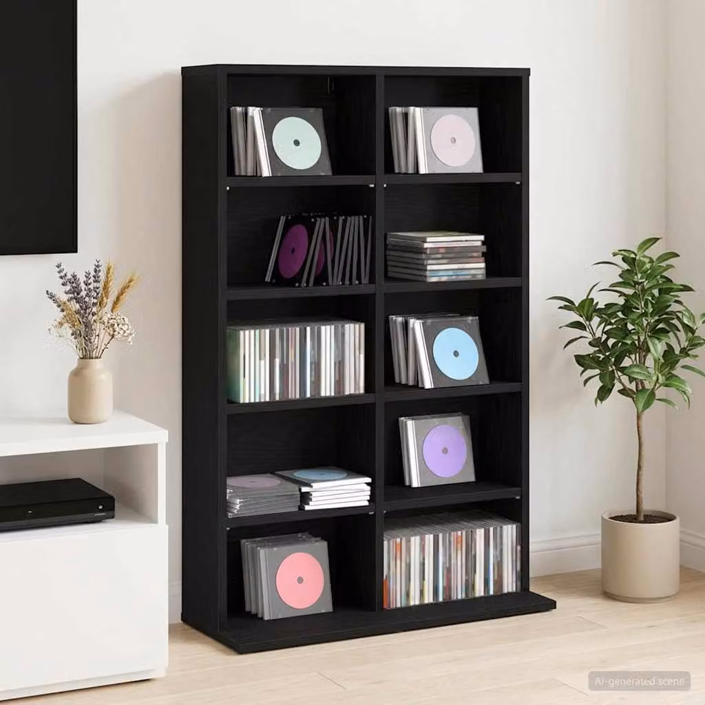 Mobile per CD vidaXL Rovere Nero con ripiani regolabili, L 65 x P 23,5 x H 97,5 cm