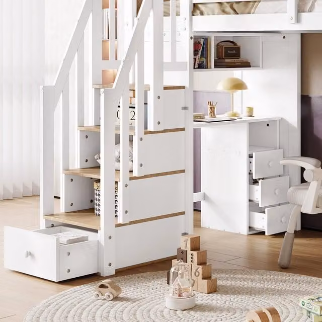 letto a castello legno e mdf bianco naturale 90x200 cm