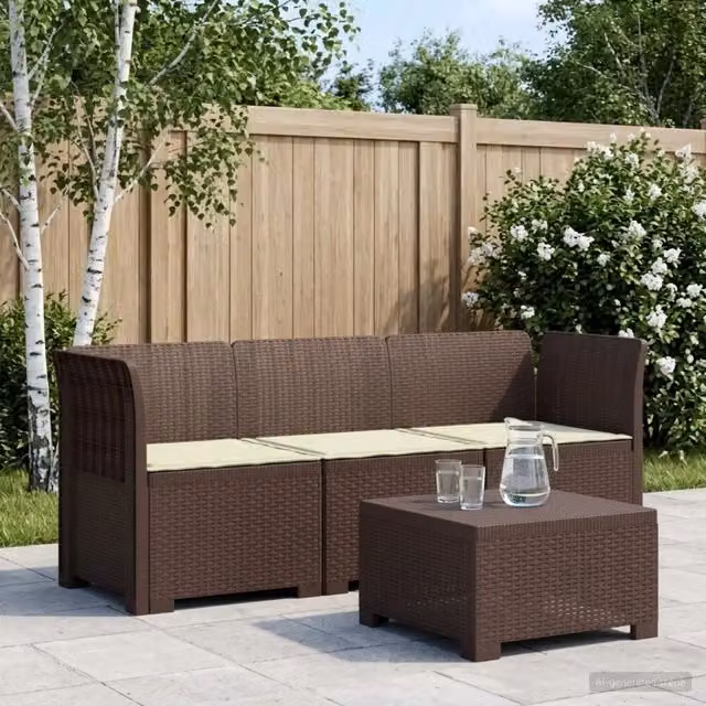 Divano da esterno-Divano da Giardino 3 posti con cuscini in look rattan PP 152615