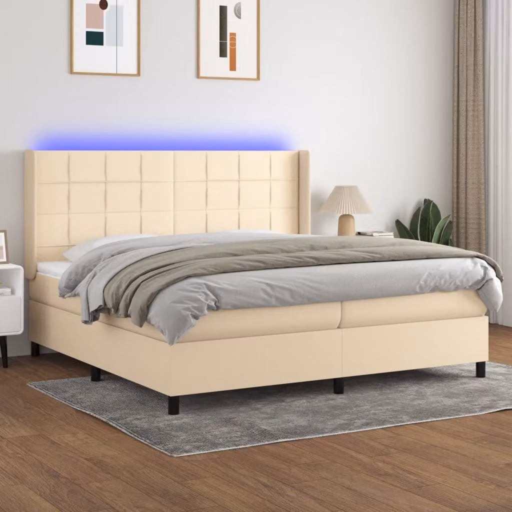 vidaXL Letto a molle con materasso e LED in tessuto crema 200x200 cm - Letto a molle - Boxspringbetten - Bett - Schlafzimmermöbel